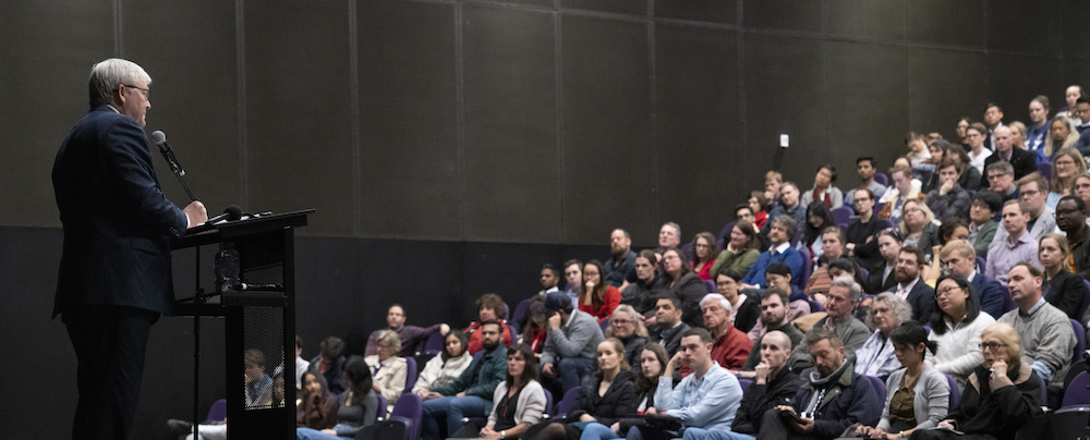 Former Prime Minister the Hon. Dr Kevin Rudd speaks at the Manning Clark Theatre, ANU.