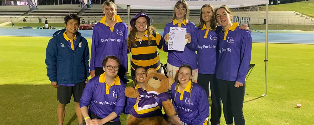 Ashy completes the Relay for Life charity event with fellow ANU students.