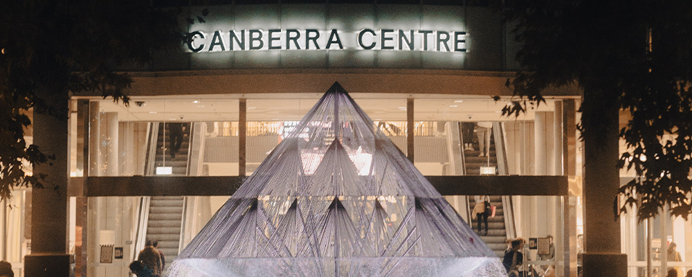 In front of the Canberra Centre with the iconic Robert Woodward fountain