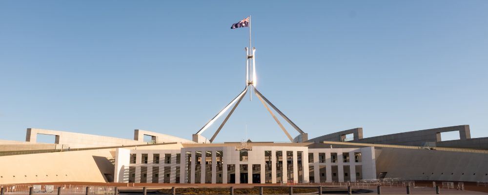 The exterior of Parliament House in Canberra