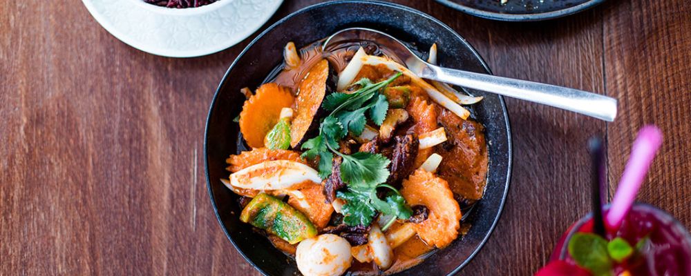 A bowl of plant-based, vegan noodles at AuLac Vegan Cuisine in Canberra