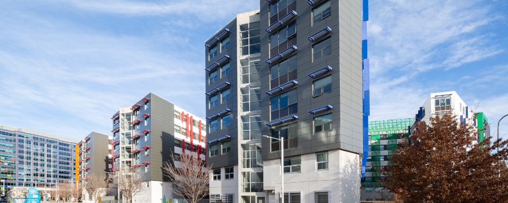 The exterior of Kinloch Lodge student life on the ANU campus in Canberra.