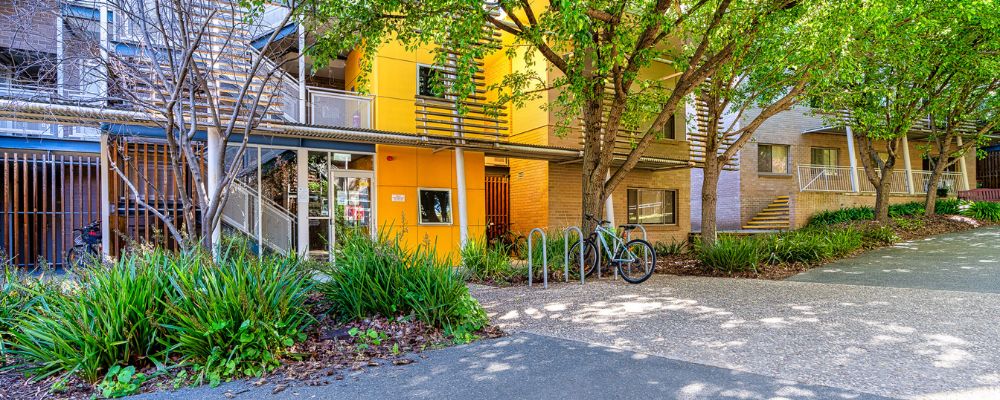 The exterior of Burgmann College student living on the ANU campus in Canberra.