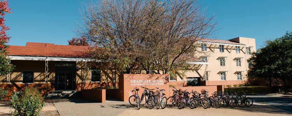 The exterior of Graduate House student accommodation on the ANU campus in Canberra.