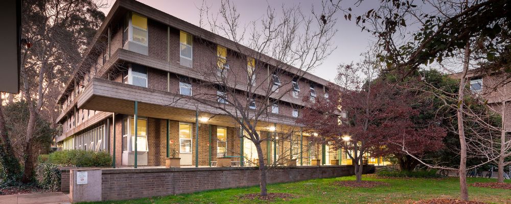 The exterior of Ursula Hall Main Wing student living on the ANU campus in Canberra.