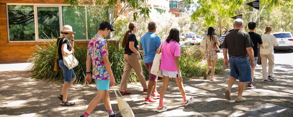A tour of the College of Systems and Society led by student ambassadors on ANU Open Day.