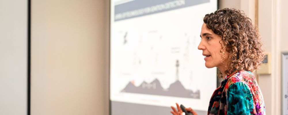 ANU researcher Marta Yebra leads a presentation at the Australian National University.
