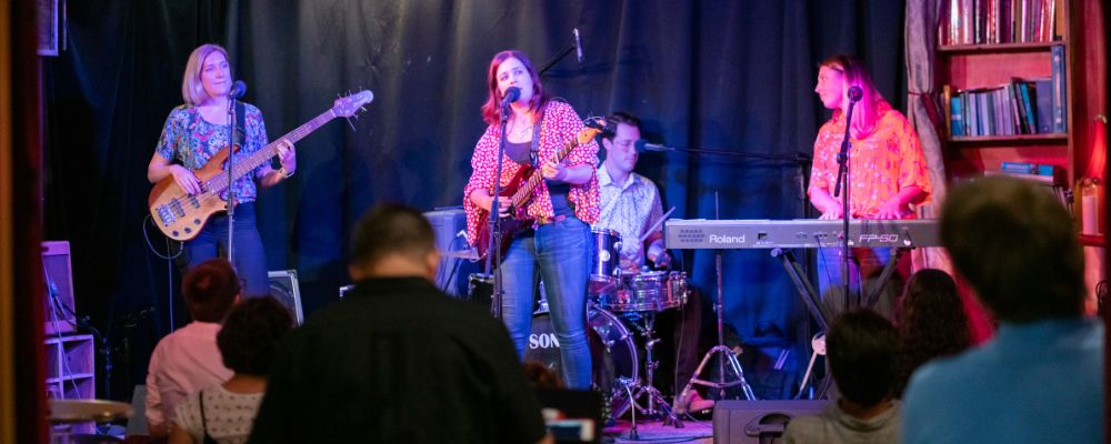 A live band playing a music gig at Smith’s Alternative in Canberra, Australia.