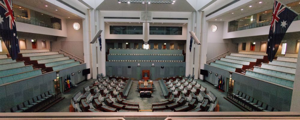 The interior view of Australian Parliament House in Canberra, Australia.