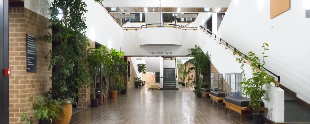 The interior atrium space of the R.N Roberton Building at ANU.